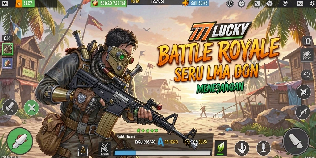 Gameplay mendebarkan dari 777LUCKY dalam pertempuran Battle Royale.