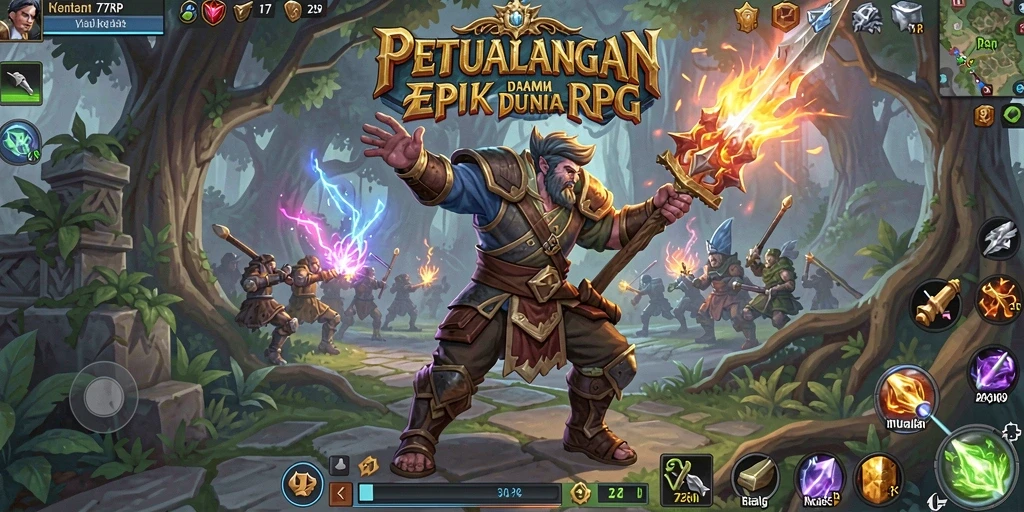 Screenshot utama dari gameplay 77RP yang menampilkan aksi RPG yang mendebarkan.