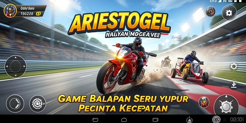 Tampilan gameplay ARIESTOGEL menampilkan balapan yang mendebarkan di lintasan berliku.
