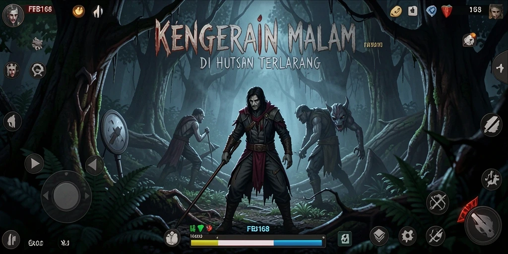 Screenshot FB168 yang menakutkan menampilkan suasana hutan kelam.