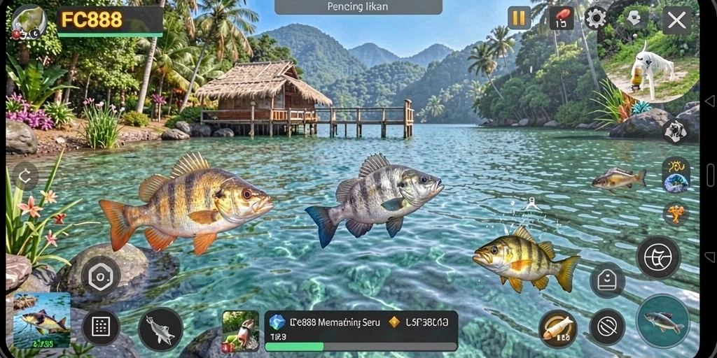 Tampilan gameplay menarik dari FC888 yang menunjukkan aksi memancing.