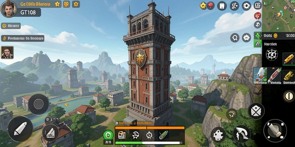 Tampilan gameplay GT108 yang mendebarkan dengan menara yang siap bertahan.