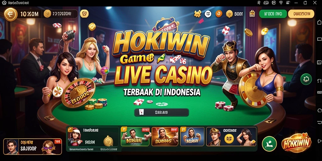 Screenshot permainan HOKIWIN menunjukkan dealer live bermain di meja kasino.