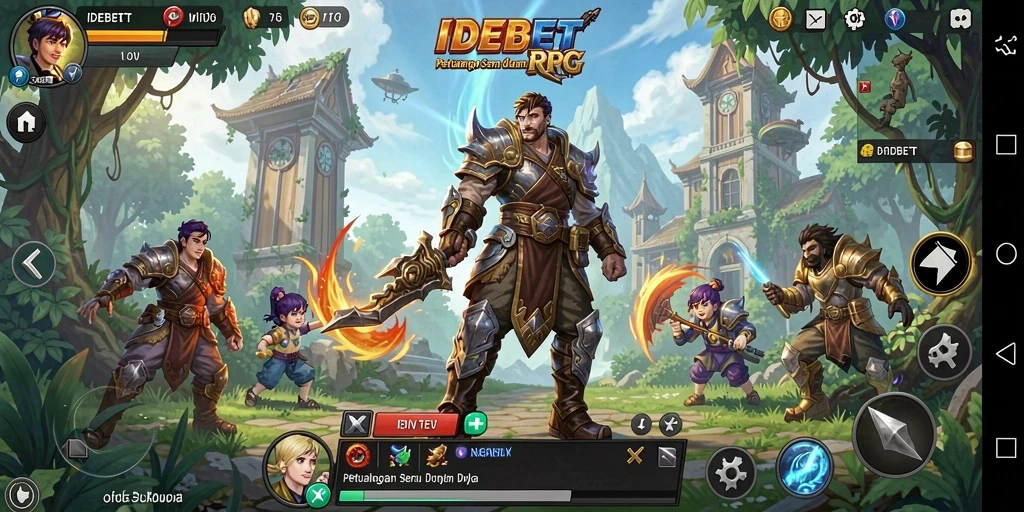 Screenshot IDEBET menampilkan pertempuran epik dalam dunia fantasi RPG.