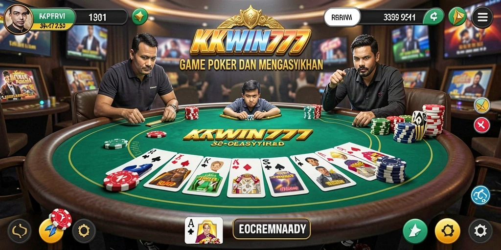 Screenshot KKWIN777 menampilkan aksi permainan poker yang mendebarkan.