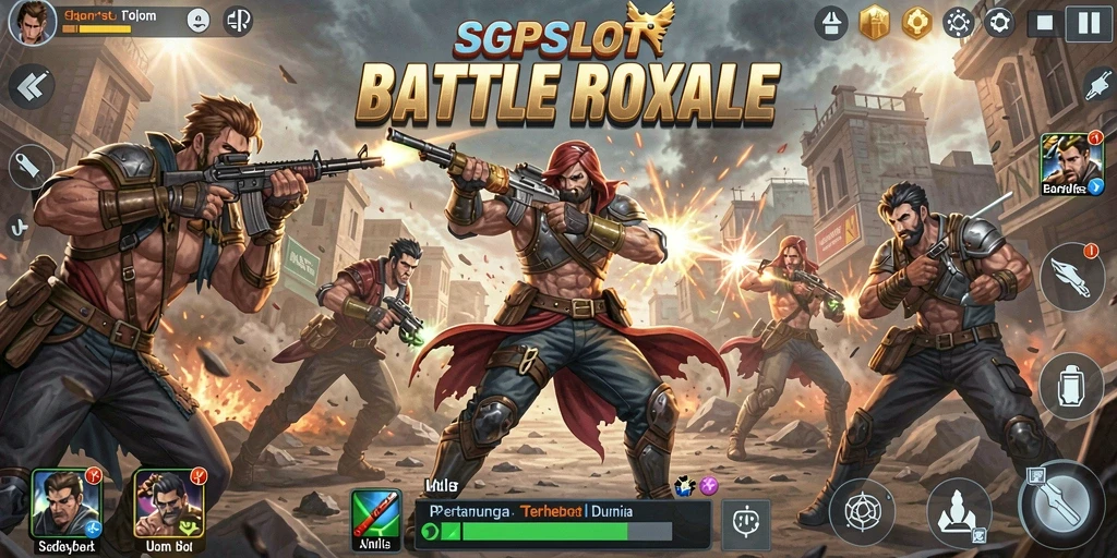 Screenshot gameplay <strong>SGPSLOT</strong> menampilkan aksi intens dalam pertempuran Battle Royale.