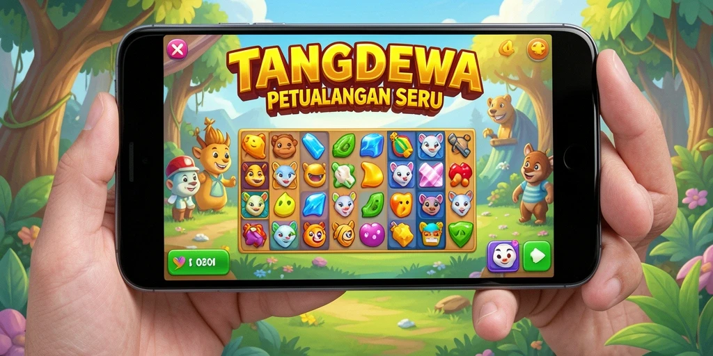 Tampilan gameplay TANGANDEWA yang seru dan colorful dalam Match-3.
