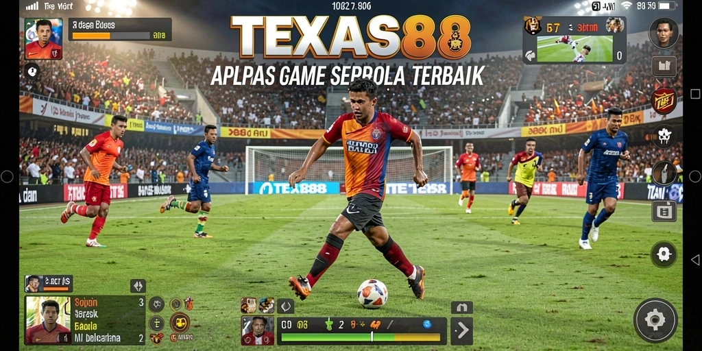 Tampilan gameplay <strong>TEXAS88</strong> dengan aksi pemain dan stadion yang mendebarkan.