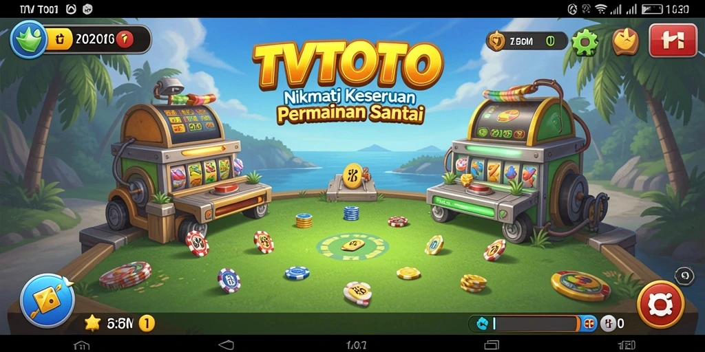 Screenshot menggambarkan gameplay santai TVTOTO yang penuh warna.