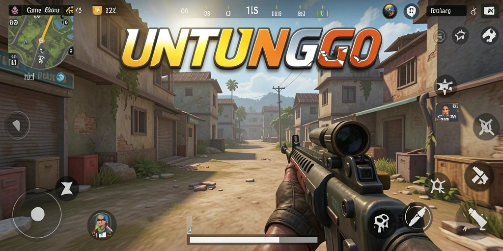 Screenshot UNTUNGGO yang menunjukkan aksi tembak-menembak seru antar pemain.